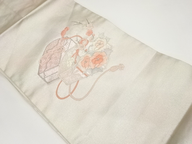 JAPANESE KIMONO / VINTAGE NAGOYA OBI / EMBROIDERY / PEONY & UME BLOSSOM